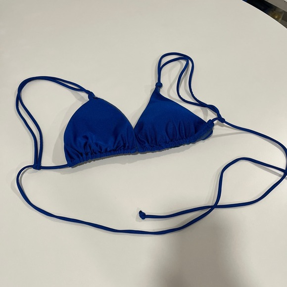White Fox Swim Top Blue Bikini Top String Tie Triangle Womens Medium - Picture 1 of 4